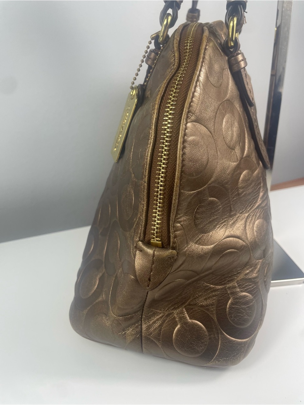 Coach Peyton Metallic Op Art Embossed Satchel - Picture 3 of 13